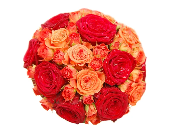 橙色和红色玫瑰花束 免版税图库图片