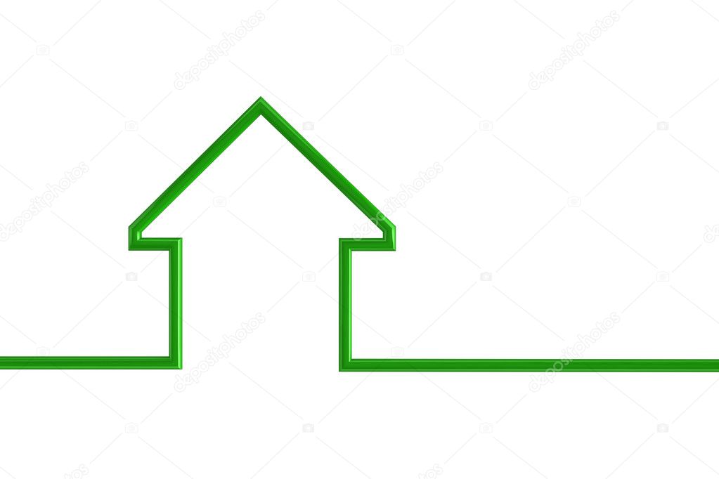 3d illustration of a green house outline