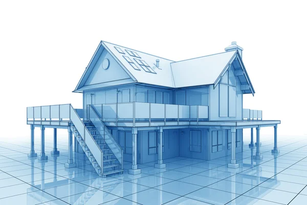 3D Blueprint House — Stock Photo, Image
