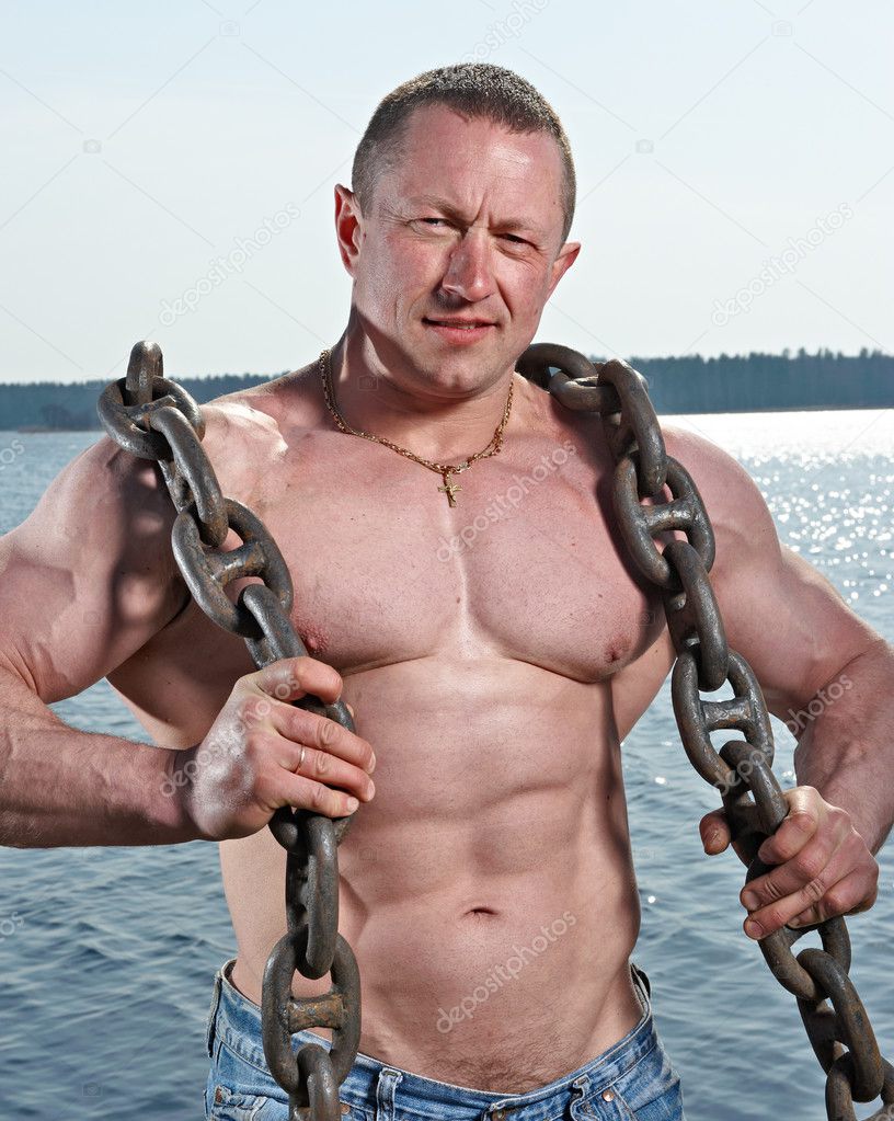 Muscular man with chain on neck