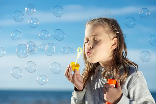 stock image Little Girl blowing bubbles