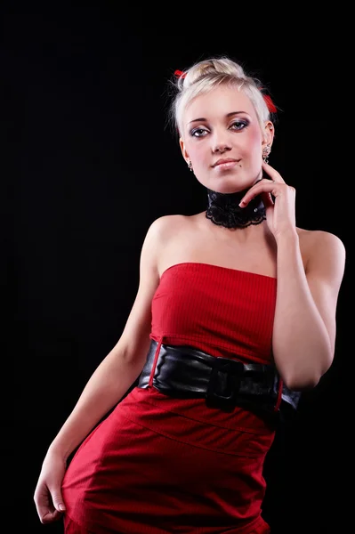 Fashion portrait of attractive young blond beauty — Stock Photo, Image