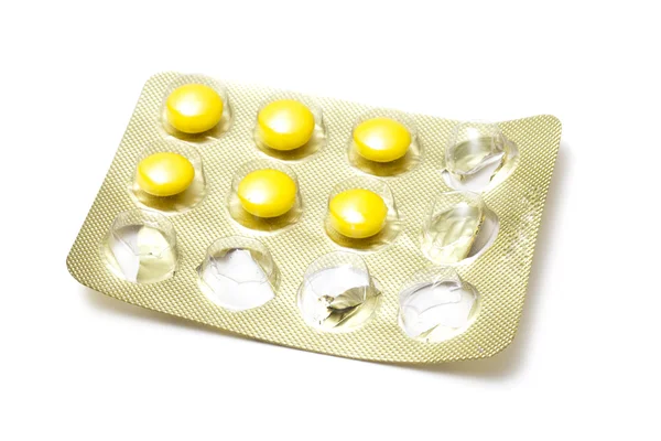 Pakiet żółte tabletki — Zdjęcie stockowe