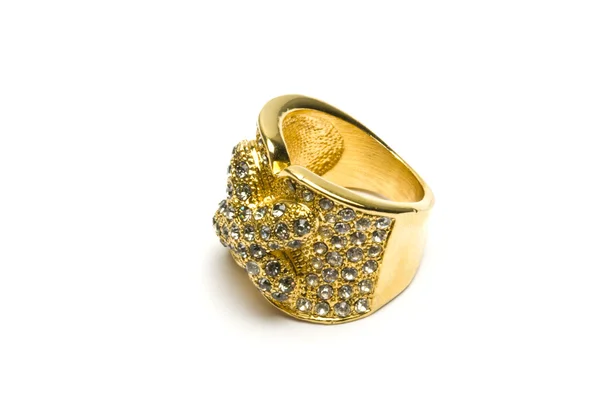 Gioielli anello d'oro isolato su bianco — Foto Stock