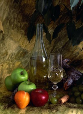 White wine and fruist clipart