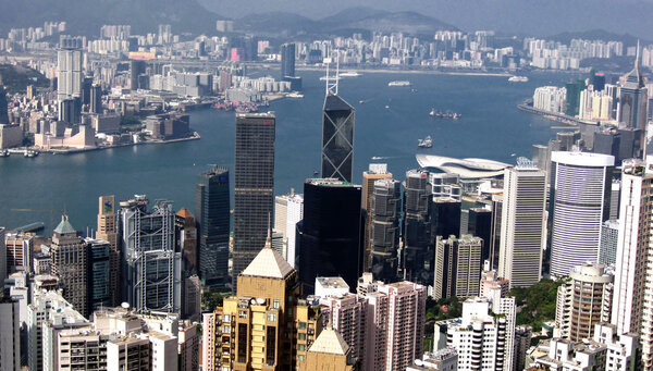 Hong Kong Cityscape of Victoria Harbor.View from the Peak