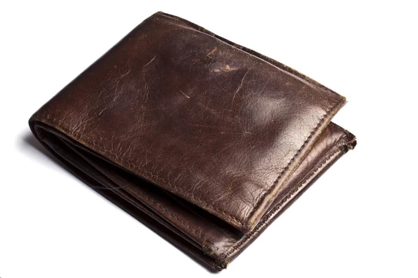 Régi barna pénztárca elszigetelt fehér — Stock Fotó