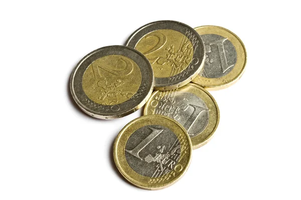 白で隔離されるユーロ硬貨 — ストック写真