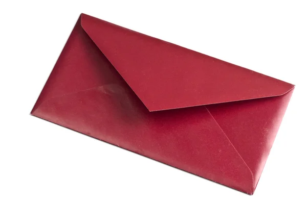 Красный конверт, изолированный на белом — стоковое фото