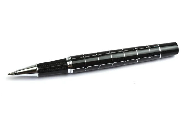 Schwarzer Kugelschreiber isoliert auf weißem Papier — Stockfoto