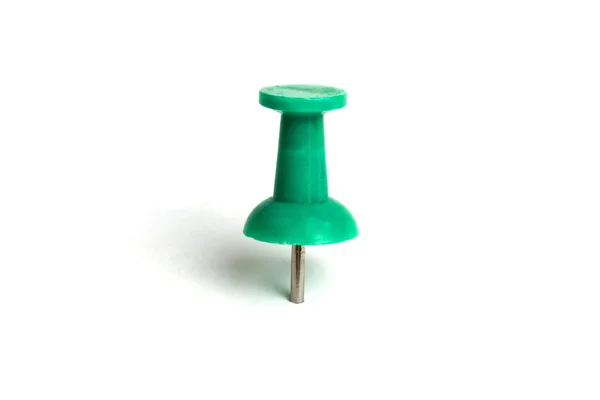 Green push pin isolated on white — Stock Photo, Image