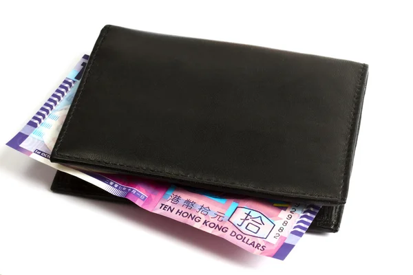 Portefeuille noir avec dix dollars HK — Photo
