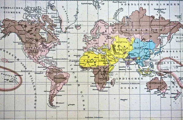 Antik Dünya Haritası - 1881 yılında el yapımı — Stok fotoğraf