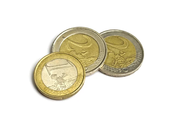 Euro-érmék elszigetelt fehér — Stock Fotó