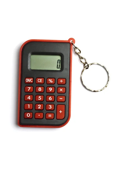 Mini kalkulator czerwony na białym tle — Zdjęcie stockowe