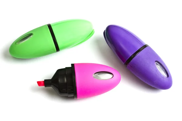 Tres mini iluminadores coloridos — Foto de Stock