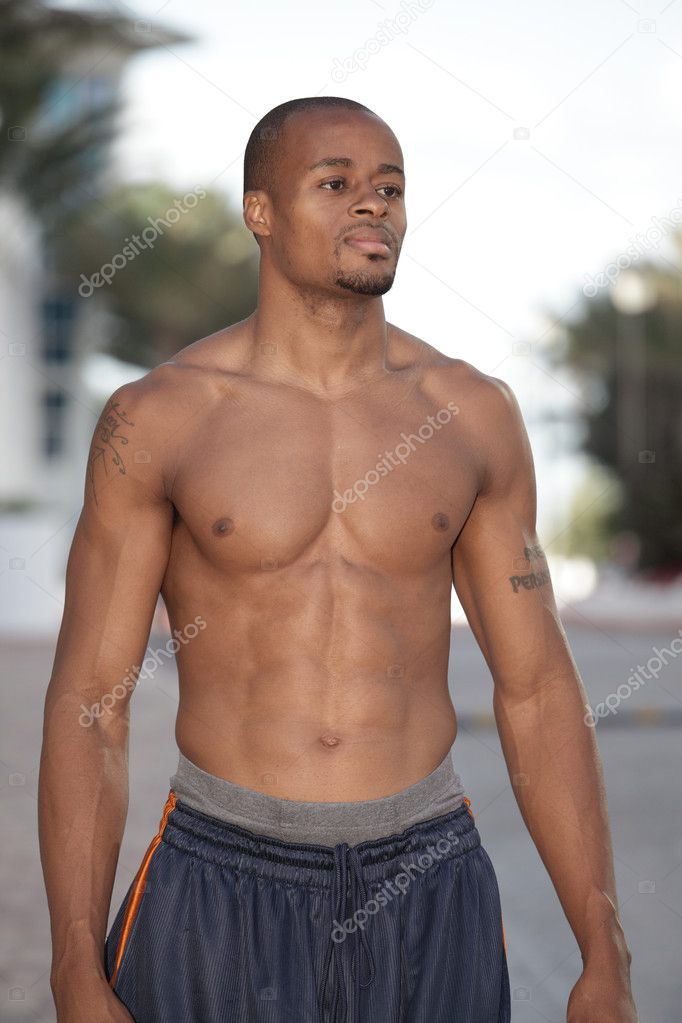 Young Shirtless black man
