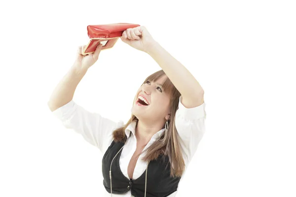 Woman emptying her wallet — Stock Photo, Image