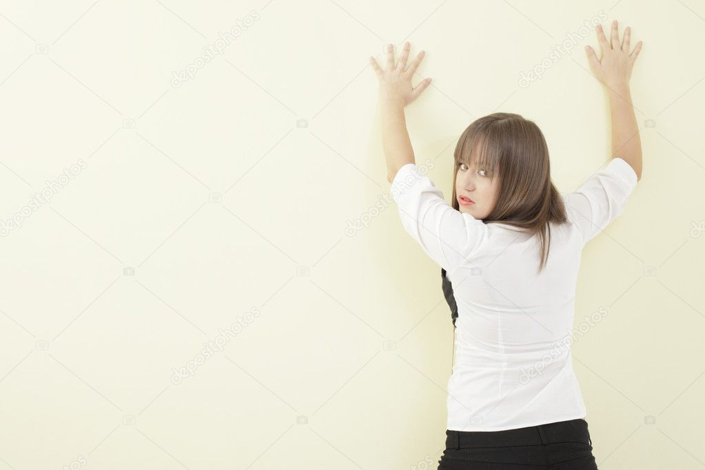 Woman With Hands On The Wall Stock Photo By Felixtm