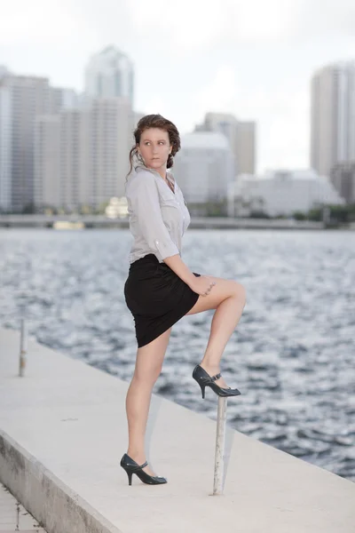 Geschäftsfrau an der Bucht — Stockfoto