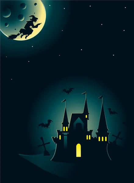 城と魔女ハロウィーン カード — ストックベクタ