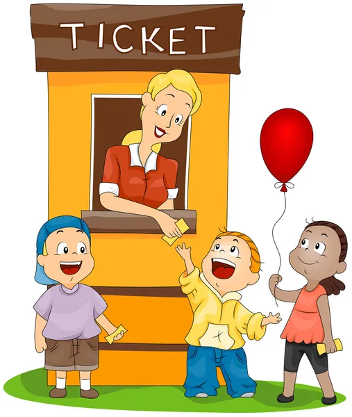 Dzieci na stoisku bilet — Wektor stockowy