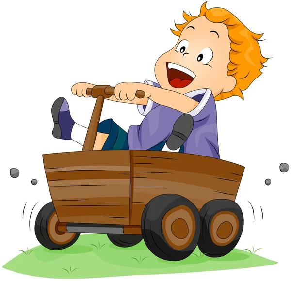 Boy on Wooden Kart — Stock Vector