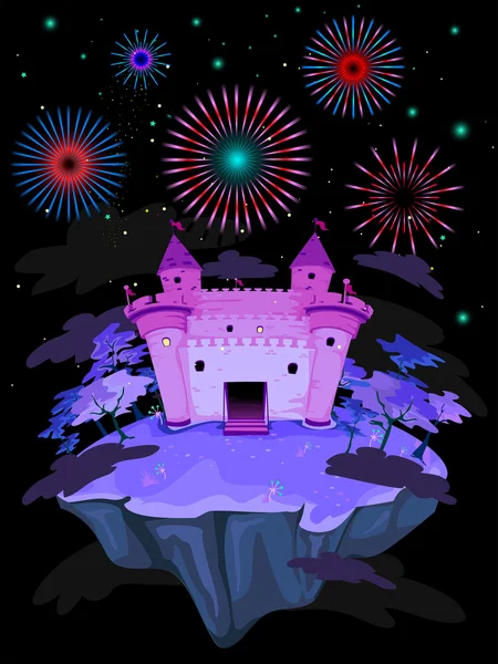Château et feux d'artifice — Image vectorielle