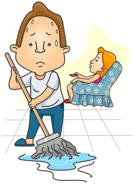 Homme sol de nettoyage — Image vectorielle