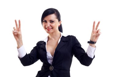 Woman making the victory sign clipart