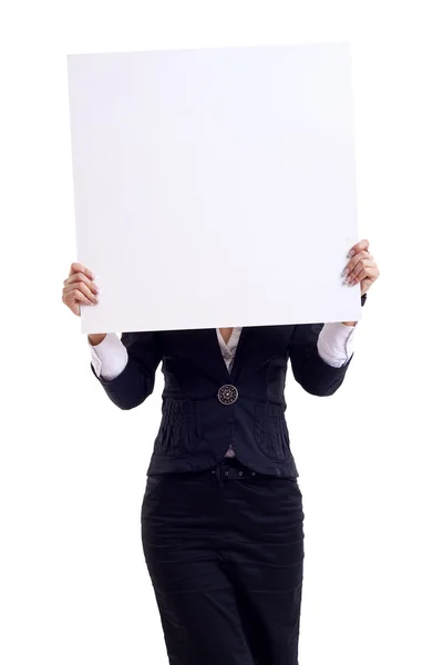 Empresária com placa em branco — Fotografia de Stock