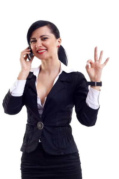 Affärskvinna på telefon vinnande — Stockfoto