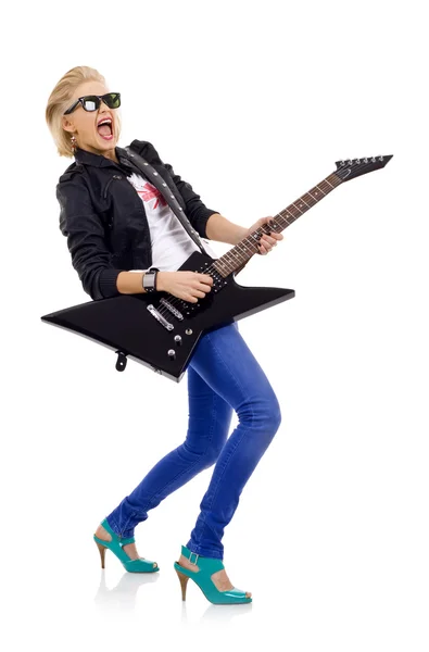 Skrikande flicka spela gitarr — Stockfoto