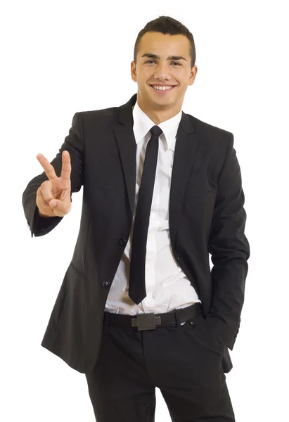 Businessman giving the victory sign — Stock Photo, Image