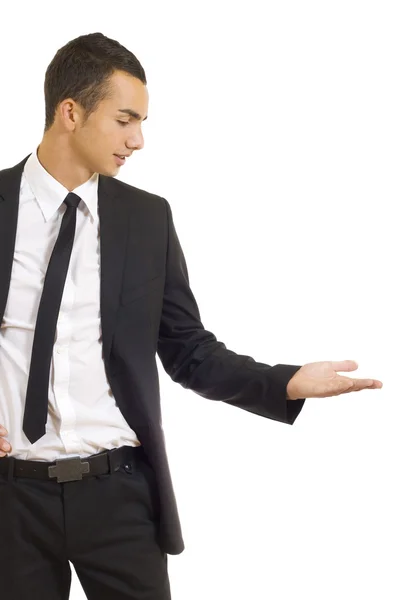 Uomo d'affari in giacca e cravatta fare una presentazione — Foto Stock