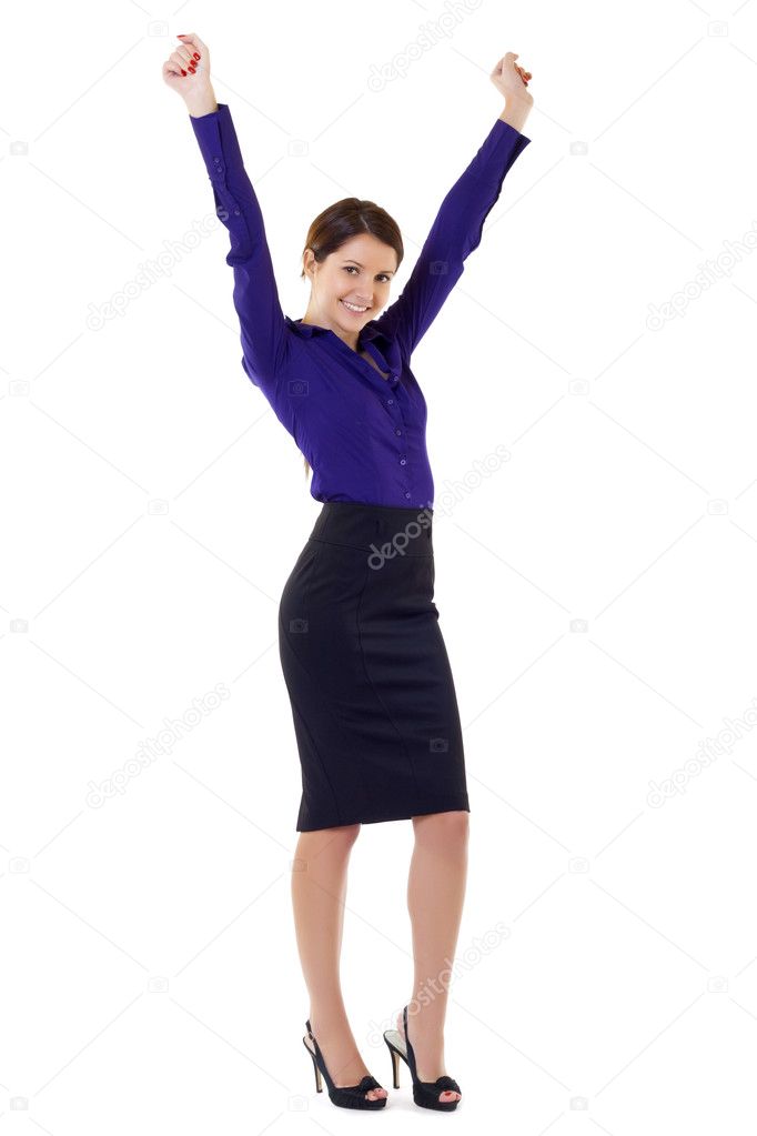 Woman cheering with arms in the air