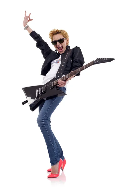 Energic gitarzysta blond — Zdjęcie stockowe