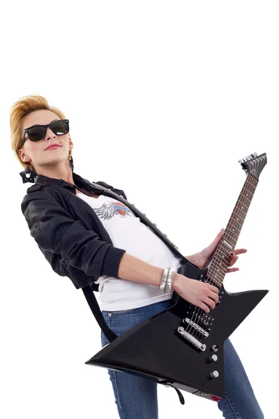Menina encantadora com guitarra — Fotografia de Stock