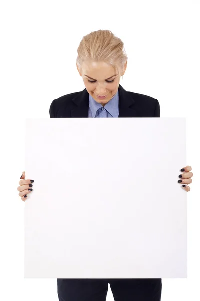 Secretary holding a white board — Stock Photo, Image