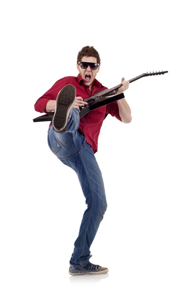 Kicking guitaris — Stock Photo, Image
