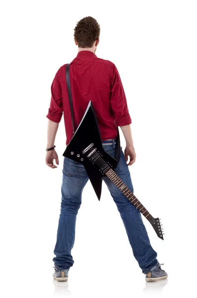 Guitarra nas costas de um homem — Fotografia de Stock