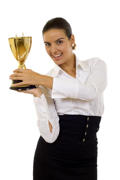Winning a gold trophy — Stock Photo, Image