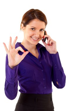 Happy business woman with phone clipart