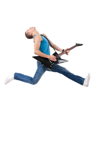 Дивовижний гітарист стрибає — стокове фото