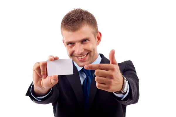 Homem de negócios mostrando cartão — Fotografia de Stock