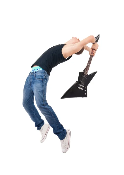 ギタリスト彼のギターを壊す — ストック写真