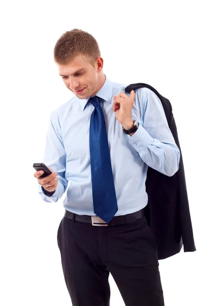 Homem de negócios mensagens de texto no telefone — Fotografia de Stock