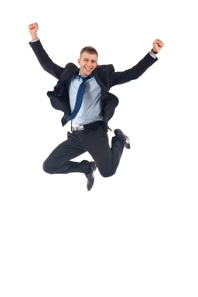 Счастливый бизнесмен прыгает — стоковое фото