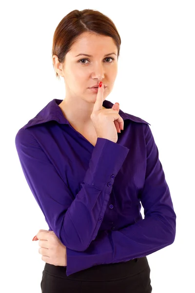 Женщина с пальцем у губ — стоковое фото