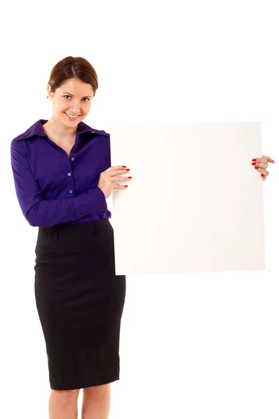 Mujer sosteniendo signo en blanco —  Fotos de Stock
